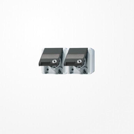 Jung 8220NAWSLTS SCHUKO-Zweifach-Steckdose mit Trennsteg, 16 A 250 V ~, mit Schriftfeld, mit Sicherheitsschloss, waagerecht, IP 44, WG 800