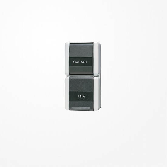 Jung 876NAW SCHUKO-Steckdose 16 A 250 V ~ mit Schalter Universal Aus-Wechsel 10 AX 250 V ~, mit Schriftfeld, IP 44, WG 800