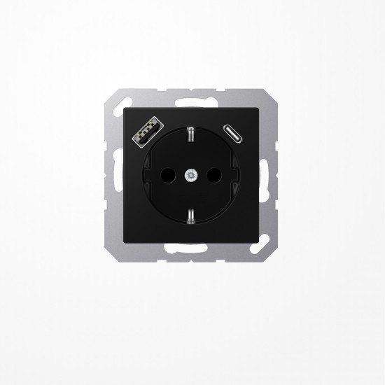 Jung A1520-15CASWM SCHUKO-Steckdose 16 A, mit USB-Ladegerät 1xTyp A + 1xTyp C, SAFETY+, Serie A, graphitschwarz matt