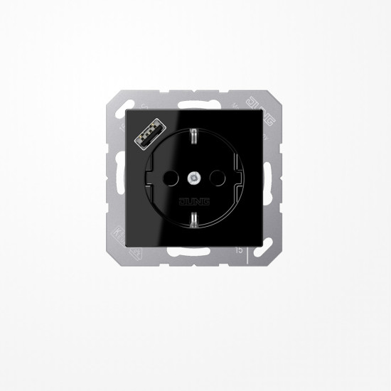 Jung A1520-18ASW SCHUKO-Steckdose 16 A, mit USB-Ladegerät 1xTyp A, SAFETY+, Serie A, schwarz