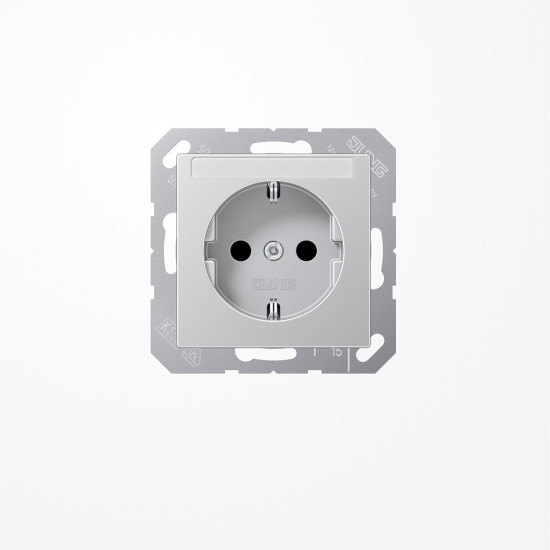 Jung A1520BFKINAAL SCHUKO-Steckdose, 16 A 250 V ~, mit Schriftfeld, SAFETY+, Thermoplast lackiert, Serie A, aluminium