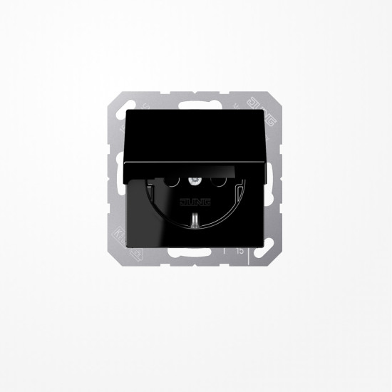 Jung A1520KLSW SCHUKO-Steckdose, 16 A 250 V ~, Klappdeckel, Duroplast, Serie A, schwarz