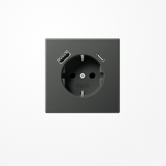 Jung AL1520-15CAAN SCHUKO-Steckdose 16 A 250 V ~, mit USB-Ladegerät 1xTyp A + 1xTyp C, SAFETY+, Serie LS, anthrazit
