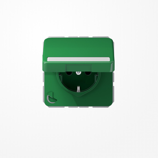 Jung CD1520BFNAKLGN SCHUKO-Steckdose, 16 A 250 V ~, mit Schriftfeld, SAFETY+, Klappdeckel, Thermoplast, Serie CD, grün (für SV)
