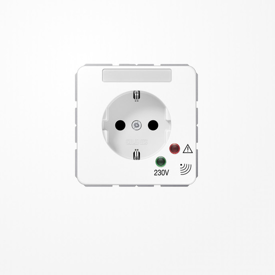 Jung CD521NAUFWW SCHUKO-Steckdose, Schraubklemmen, mit Funktionsanzeige, mit Überspannungsschutz, mit Schriftfeld, Duroplast, Serie CD, alpinweiß