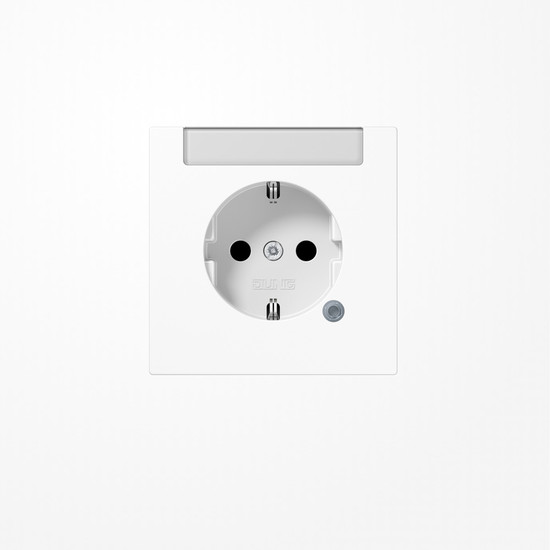 Jung LS1520INAKOWW SCHUKO-Steckdose, 16 A 250 V ~, mit Funktionsanzeige, mit integriertem Beschriftungsfeld (sprühnebeldicht), SAFETY+, Thermoplast, Serie LS, alpinweiß