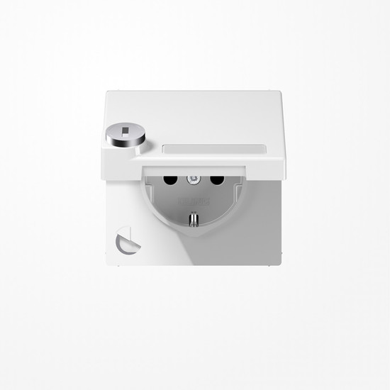 Jung LS1520NAKLSLWW SCHUKO-Steckdose, 16 A 250 V ~, mit Schriftfeld, SAFETY+, Klappdeckel, mit Sicherheitsschloss, Thermoplast, Serie LS, alpinweiß