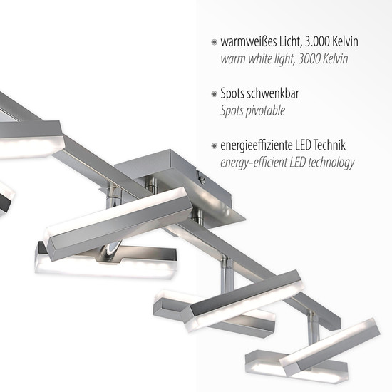 JUST LIGHT RICO LED Deckenleuchte Warmweiss 16W 8-fach stahl 11278-55