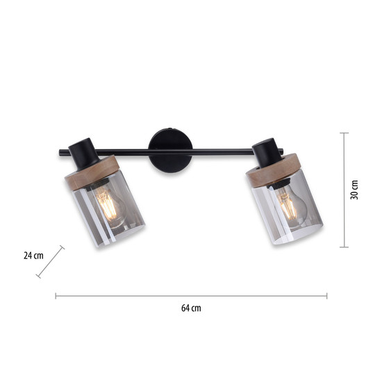 JUST LIGHT PASQUAL Wand- und Deckenleuchte E27 max.80W 2-fach schwarz 11312-18
