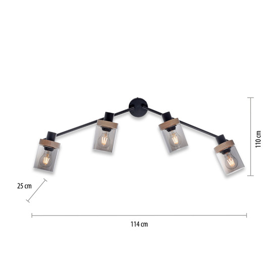 JUST LIGHT PASQUAL Deckenleuchte E27 max.160W 4-fach schwarz 11313-18