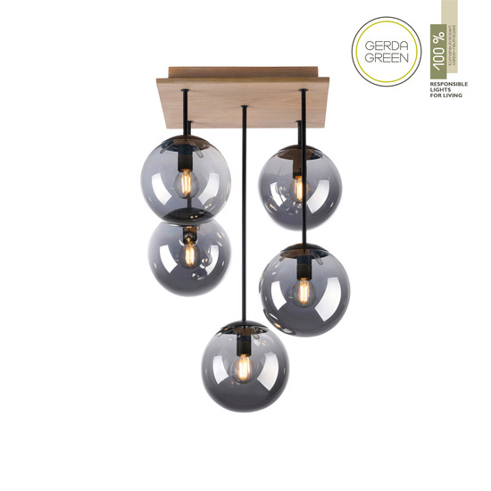 JUST LIGHT GERDA WIDOW Deckenleuchte E14 max.125W 5-fach Holz-natur 11395-79