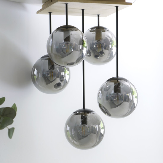 JUST LIGHT GERDA WIDOW Deckenleuchte E14 max.125W 5-fach Holz-natur 11395-79