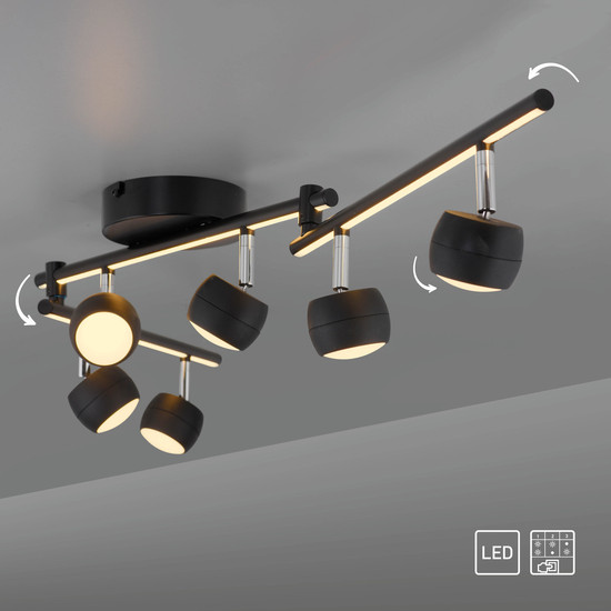 JUST LIGHT JARIK LED Deckenleuchte Warmweiss 16W 7-fach schwarz 11403-18