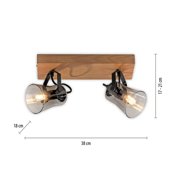 JUST LIGHT GERDA LANGSTRÖM Deckenleuchte E14 max. 20W 2-fach Holz-natur 11448-79