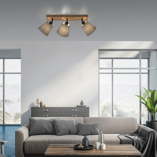 JUST LIGHT GERDA MICHEL Deckenleuchte E27 max. 40W 3-fach Holz-natur 11582-79