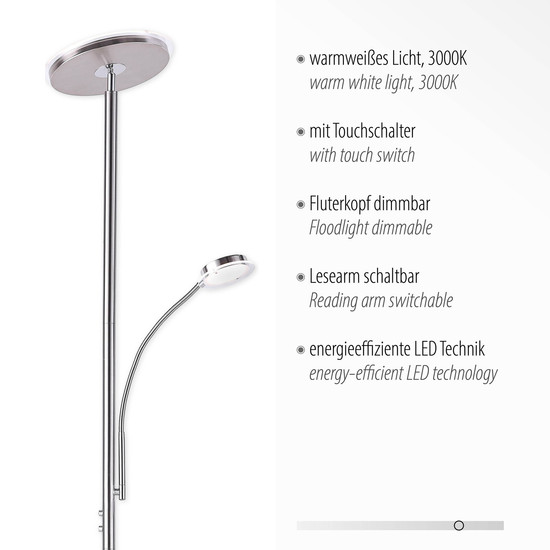 JUST LIGHT HANS LED Stehleuchte Warmweiss Dimmbar 25,5W 2-fach stahl 11709-55