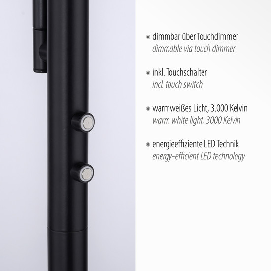 JUST LIGHT HANS LED Stehleuchte Warmweiss Dimmbar 25,5W 2-fach schwarz 11710-18