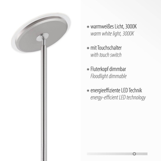 JUST LIGHT HANS LED Stehleuchte Warmweiss Dimmbar 22W stahl 11729-55