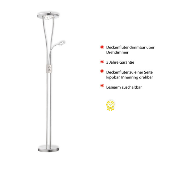JUST LIGHT HELIA LED Stehleuchte Warmweiss Dimmbar 20,6W 2-fach stahl 11778-55