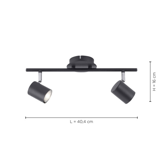 JUST LIGHT TARIK Deckenleuchte GU10 Warmweiss max.10W 2-fach anthrazit 11942-13