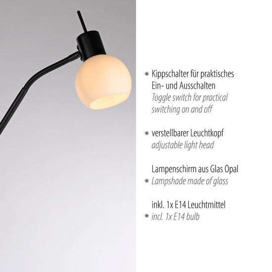 JUST LIGHT LOKI Stehleuchte E14 Warmweiss max.5W schwarz 12157-18