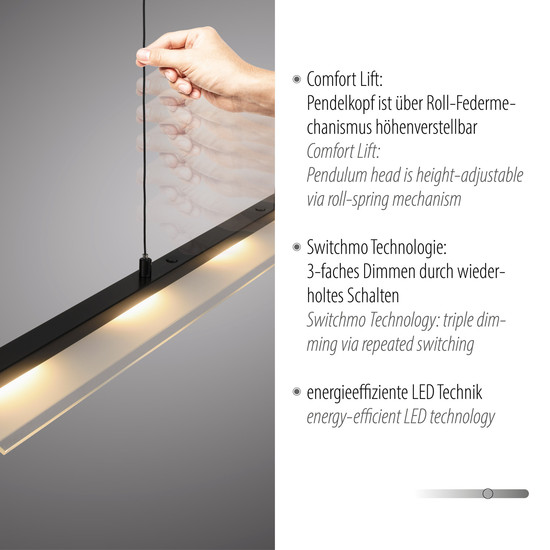 JUST LIGHT NELE LED Pendelleuchte Warmweiss Dimmbar 21W schwarz 12288-18