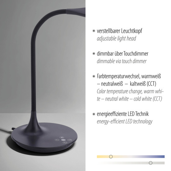 JUST LIGHT RAFAEL LED Tischleuchte CCT Dimmbar 5W schwarz 13061-18