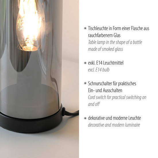 JUST LIGHT BOTTLE Tischleuchte E14 max. 25W rauchfarben 14006-25