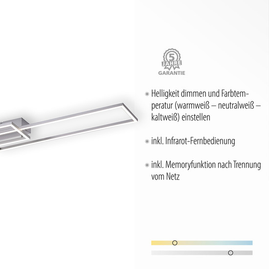 JUST LIGHT IVEN LED Deckenleuchte CCT Dimmbar 40W 2-fach stahl 14019-55