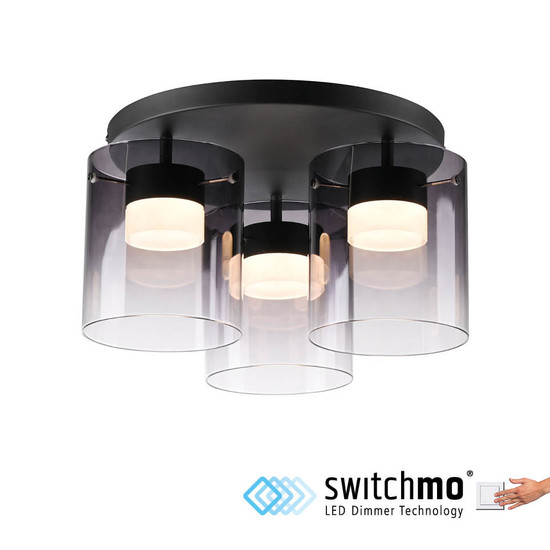 JUST LIGHT ELIO LED Deckenleuchte Warmweiss Dimmbar 22,5W 3-fach schwarz 14041-18