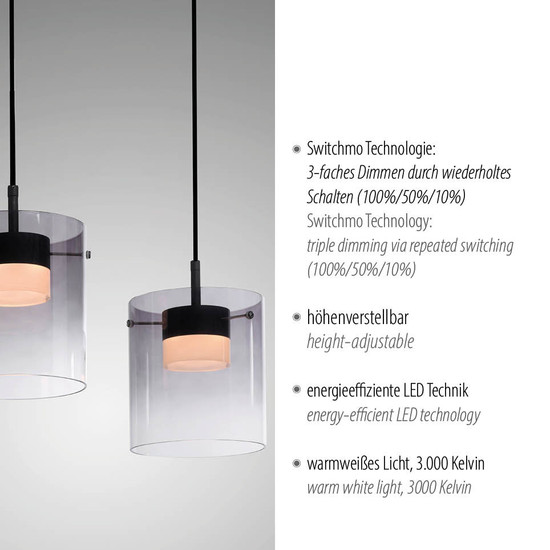 JUST LIGHT ELIO LED Pendelleuchte Warmweiss Dimmbar 22,5W 3-fach schwarz 14043-18