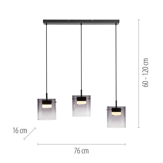 JUST LIGHT ELIO LED Pendelleuchte Warmweiss Dimmbar 22,5W 3-fach schwarz 14043-18