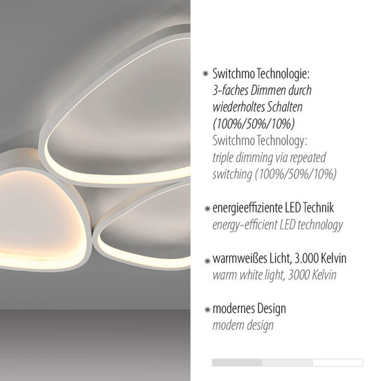JUST LIGHT PEBBLES LED Deckenleuchte Warmweiss Dimmbar 26,5W weiss 14049-16