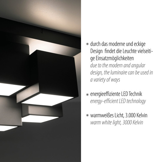 JUST LIGHT TETRIS LED Deckenleuchte Warmweiss 17W schwarz 14114-18