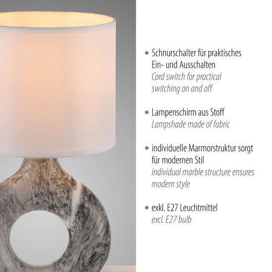 JUST LIGHT CARARA Tischleuchte E27 max. 25W grau 14193-15