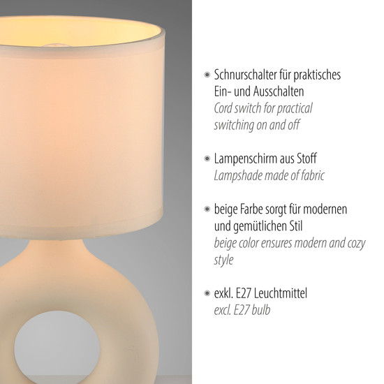 JUST LIGHT CARARA Tischleuchte E27 max. 25W sand 14193-39