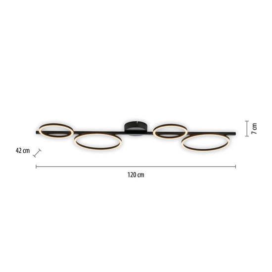 JUST LIGHT MINI RITUS LED Deckenleuchte Warmweiss Dimmbar 36W schwarz 14211-18