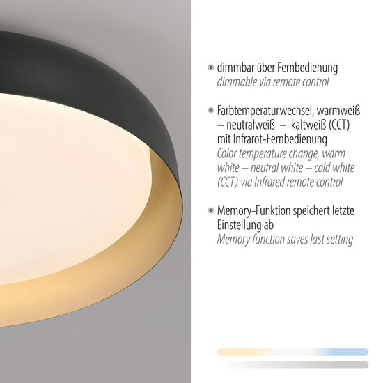 JUST LIGHT OSKO LED Deckenleuchte CCT Dimmbar 36,5W schwarz 14216-18
