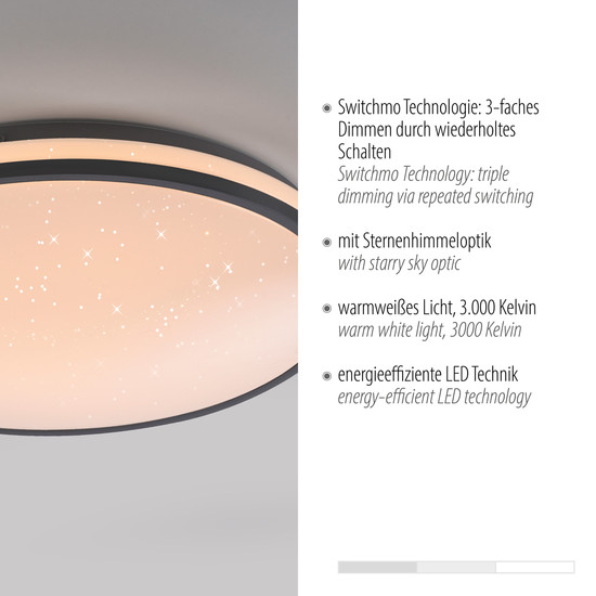 JUST LIGHT KYLE LED Deckenleuchte Warmweiss Dimmbar 19,5W schwarz 14294-18
