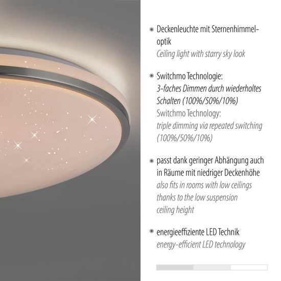 JUST LIGHT KYLE LED Deckenleuchte Warmweiss Dimmbar 34W stahl 14295-55