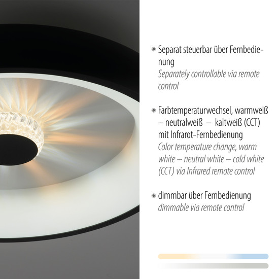 JUST LIGHT VERTIGO LED Deckenleuchte CCT Dimmbar 29W schwarz 14384-18