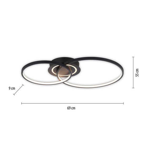 JUST LIGHT ASMINA LED Deckenleuchte Warmweiss 27,6W 2-fach schwarz 14540-18