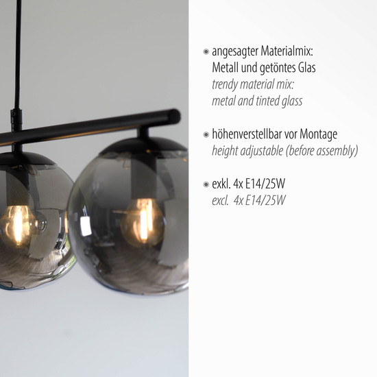 JUST LIGHT BIG WIDOW Pendelleuchte E14 max. 25W 4-fach schwarz 14604-18