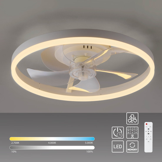 JUST LIGHT RITA LED Deckenleuchte mit Ventilator CCT Dimmbar 22W weiss 14624-16