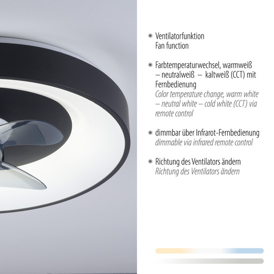 JUST LIGHT VENIKA LED Deckenleuchte CCT Dimmbar 36W schwarz 14644-18