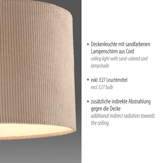 JUST LIGHT DURO Deckenleuchte E27 max. 10W sand 14891-39