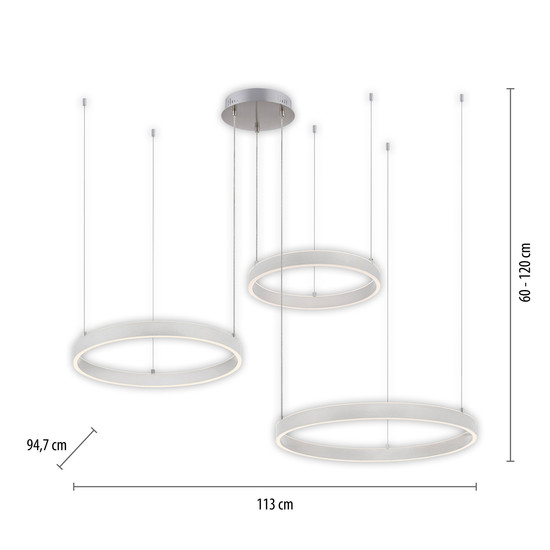 JUST LIGHT LILLUTI LED Pendelleuchte Warmweiss Dimmbar 52W 2-fach stahl 15156-55
