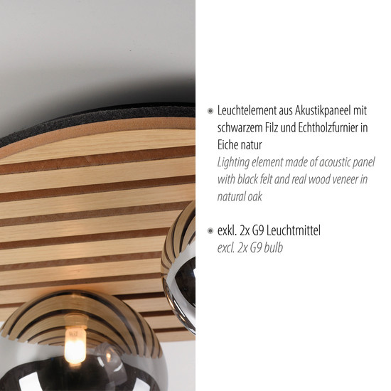 JUST LIGHT GERDA STIKA Deckenleuchte G9 max. 5W 2-fach Holz-natur 15208-79
