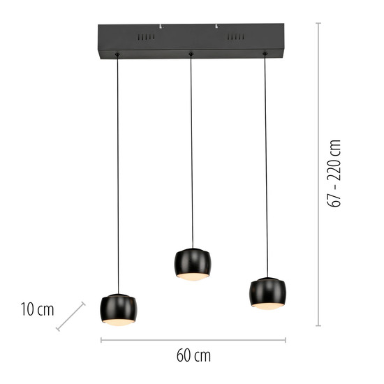 JUST LIGHT BALLINI LED Pendelleuchte Warmweiss Dimmbar 15,6W 3-fach schwarz 15261-18