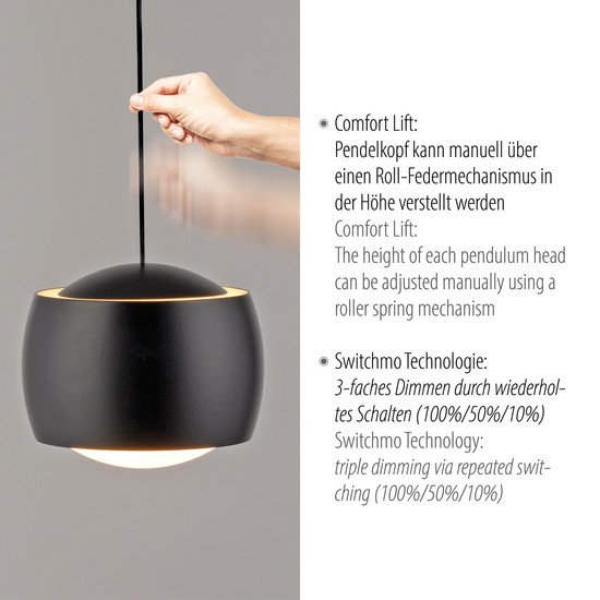 JUST LIGHT BALLINI LED Pendelleuchte Warmweiss Dimmbar 26W 5-fach schwarz 15262-18